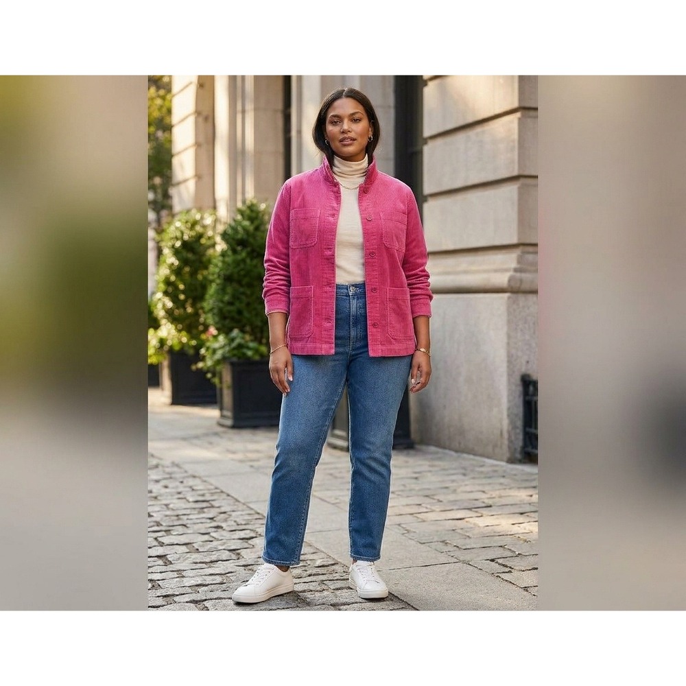 Lands End Chore Jacket Womens XL Pink Cotton Utility Button Up Barbiecore Coat